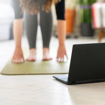Someone with Voip call on while doing yoga